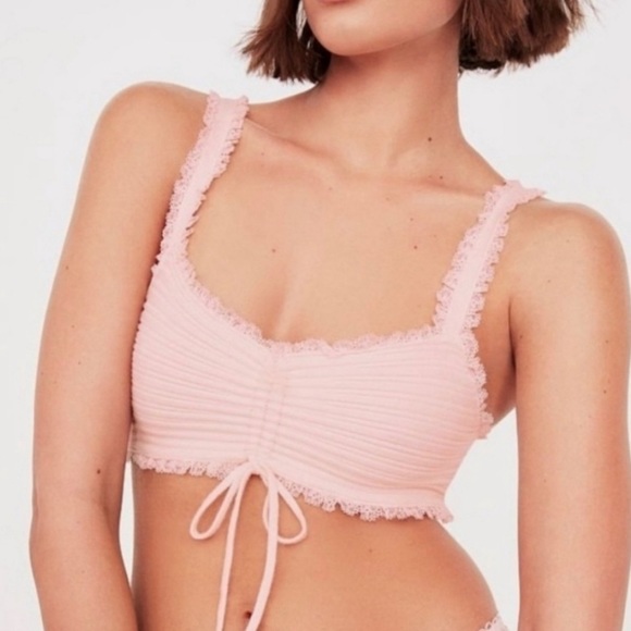 For Love And Lemons Tops - NWOT For Love & Lemons Pink Knit and Frill Lena Bralette, XXS